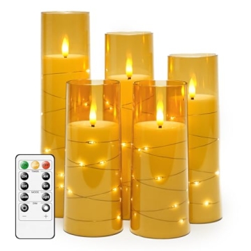 kakoya Flameless LED Candles with Timer 5 Pc Flickering Flameless Candles for Romantic Ambiance and ...