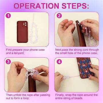 2pcs Beaded Phone Bracelet Strap, Crystal Butterfly Flower Pearl Phone Beaded Wrist Strap Phone Bracelet Lanyard for Women Phone Keychain Charm (White, Purple)