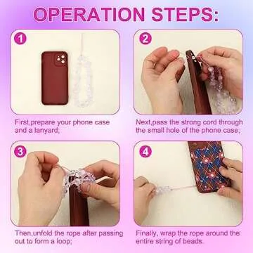 2pcs Beaded Phone Bracelet Strap, Crystal Butterfly Flower Pearl Phone Beaded Wrist Strap Phone Bracelet Lanyard for Women Phone Keychain Charm (White, Purple)