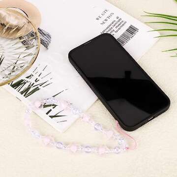 2pcs Beaded Phone Bracelet Strap, Crystal Butterfly Flower Pearl Phone Beaded Wrist Strap Phone Bracelet Lanyard for Women Phone Keychain Charm (White, Purple)