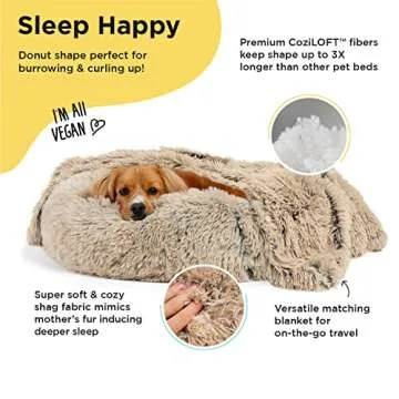 Best Friends by Sheri Bundle Set The Original Calming Shag Donut Cuddler Cat and Dog Bed + Pet Throw...