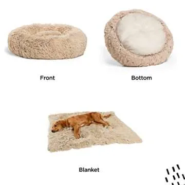 Best Friends by Sheri Bundle Set The Original Calming Shag Donut Cuddler Cat and Dog Bed + Pet Throw Blanket Taupe Small 23" x 23"