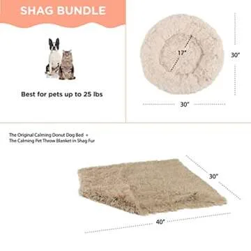 Best Friends by Sheri Bundle Set The Original Calming Shag Donut Cuddler Cat and Dog Bed + Pet Throw Blanket Taupe Small 23" x 23"