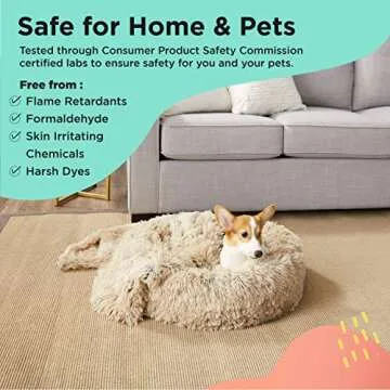 Best Friends by Sheri Bundle Set The Original Calming Shag Donut Cuddler Cat and Dog Bed + Pet Throw Blanket Taupe Small 23" x 23"