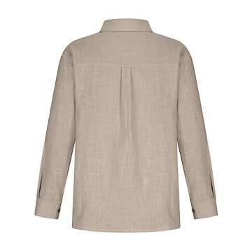 SMIDOW Womens Cotton Linen Button Down Shirt, #B-khaki, X-Large