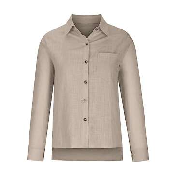 SMIDOW Womens Cotton Linen Button Down Shirt, #B-khaki, X-Large