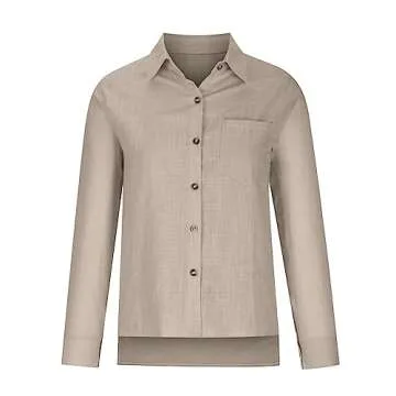 SMIDOW Womens Cotton Linen Button Down Shirt, #B-khaki, X-Large
