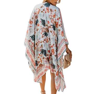 Kimonos for Women Boho Style with Belts Open Front Beach Cover-Ups Chiffon Jacket Resort Wear Beach Wear (Multicolored, Medium)