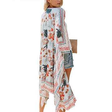 Kimonos for Women Boho Style with Belts Open Front Beach Cover-Ups Chiffon Jacket Resort Wear Beach Wear (Multicolored, Medium)