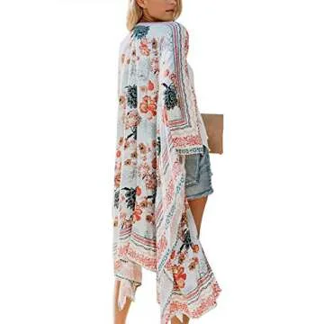 Kimonos for Women Boho Style with Belts Open Front Beach Cover-Ups Chiffon Jacket Resort Wear Beach Wear (Multicolored, Medium)