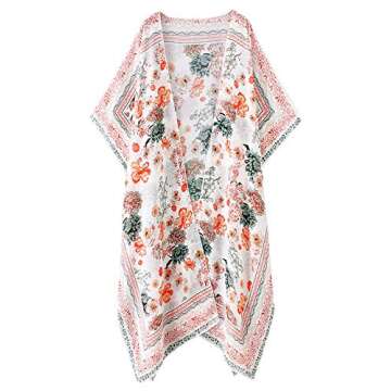 Kimonos for Women Boho Style with Belts Open Front Beach Cover-Ups Chiffon Jacket Resort Wear Beach Wear (Multicolored, Medium)