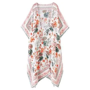 Kimonos for Women Boho Style with Belts Open Front Beach Cover-Ups Chiffon Jacket Resort Wear Beach Wear (Multicolored, Medium)