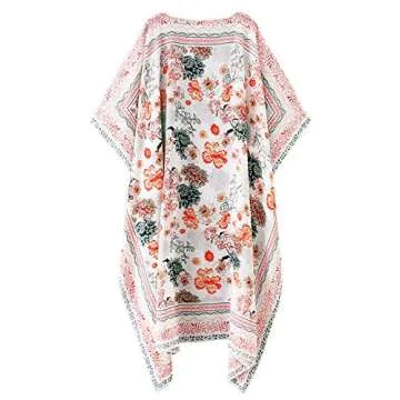 Kimonos for Women Boho Style with Belts Open Front Beach Cover-Ups Chiffon Jacket Resort Wear Beach Wear (Multicolored, Medium)