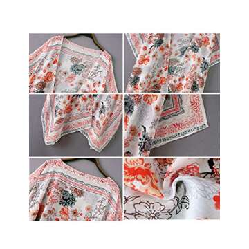 Kimonos for Women Boho Style with Belts Open Front Beach Cover-Ups Chiffon Jacket Resort Wear Beach Wear (Multicolored, Medium)