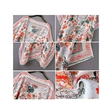 Kimonos for Women Boho Style with Belts Open Front Beach Cover-Ups Chiffon Jacket Resort Wear Beach Wear (Multicolored, Medium)