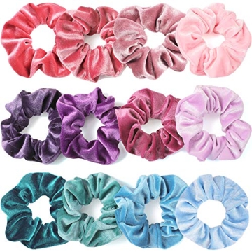 IVARYSS Scrunchies for Girls, 12 Pcs Velvet Scrunchies for Hair, Soft Ponytail Holder, Cute Colors E...