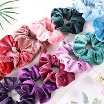 IVARYSS Velvet Scrunchies - 12pc Cute Hair Ties