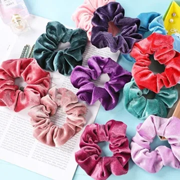 IVARYSS Velvet Scrunchies - 12pc Cute Hair Ties
