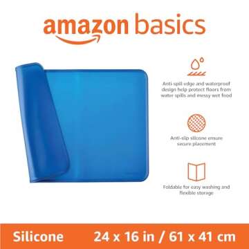 Amazon Basics Waterproof Anti-Slip Pet Food and Water Bowl Mat, 24 x 16 Inches in Blue