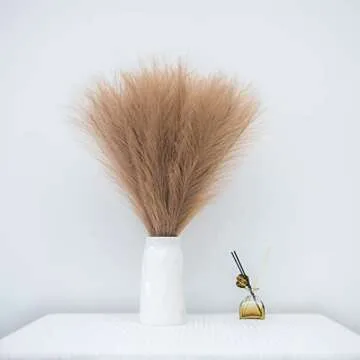 EVODIS Faux Pampas Grass, 18"/45cm Artificial Pampas Grass Fluffy 6 Stem pompous Grass Flower Arrangement for Boho Home Wedding Decoration (Taupe)