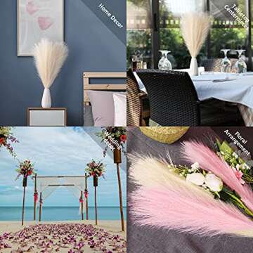 EVODIS Faux Pampas Grass, 18"/45cm Artificial Pampas Grass Fluffy 6 Stem pompous Grass Flower Arrangement for Boho Home Wedding Decoration (Taupe)