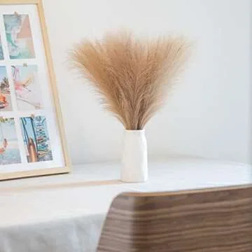 EVODIS Faux Pampas Grass, 18"/45cm Artificial Pampas Grass Fluffy 6 Stem pompous Grass Flower Arrangement for Boho Home Wedding Decoration (Taupe)