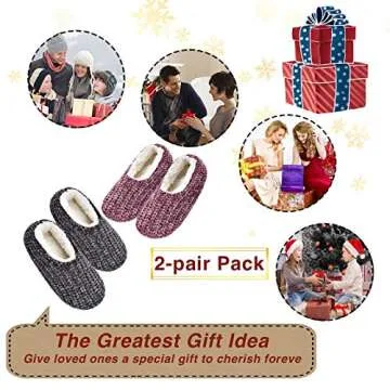 cosyone1997 2-Pair Womens Slipper Socks with Non-Slip Grippers, Winter Warm Fuzzy House Shoes Indoor Soft Sole, Cozy Gifts for Christmas Unique