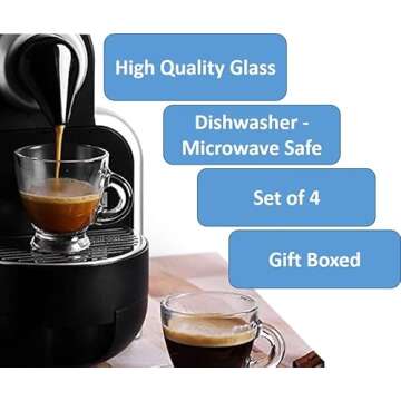 BOHEM'S Clear Glass Espresso Cups Set of 4
