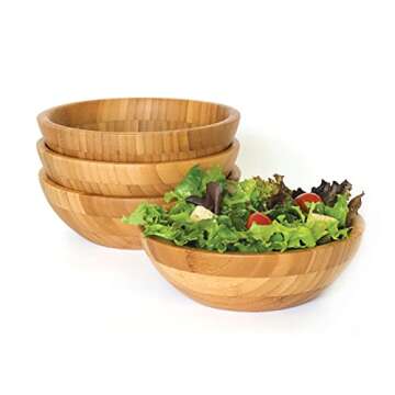 Lipper International Bamboo Wood Salad Bowls, Small, 7" Diameter x 2.25" Height, Set of 4 Bowls