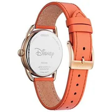 Citizen Eco-Drive Ladies' Disney Minnie Mouse Gardening Watch, Gold Tone with Coral Strap, Floral, 3-Hand Date, 36mm (Model: FE6087-04W)