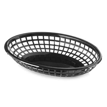 New Star Foodservice 44140 Fast Food Baskets, 9 1/4-Inch x 6-Inch Oval, Set of 12, Black