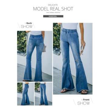 Sidefeel Women's Wide Leg Jeans High Waisted Bell Bottoms Elastic Waist Flare Pants Sky Blue Size 18