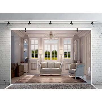 CSFOTO 7x5ft 3D Living Room Backdrop for Video Conferencing and Home Decor