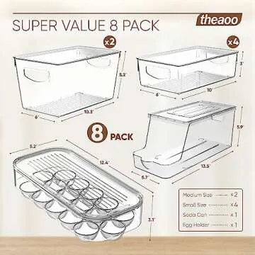 Refrigerator Organizer Bins - 8 Pack Clear Storage Containers