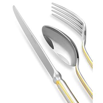 KEAWELL Elizabeth 20-Piece 18/10 Stainless Steel Flatware Set, Service for 4, Fine Silverware Set (Gold Accent), Dishwasher Safe, Mirror Polished