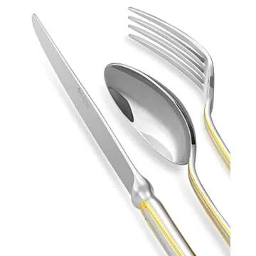 KEAWELL Elizabeth 20-Piece 18/10 Stainless Steel Flatware Set, Service for 4, Fine Silverware Set (Gold Accent), Dishwasher Safe, Mirror Polished