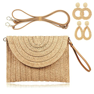 Stylish COOKOOKY Straw Clutch Handbag for Women - Perfect Summer Accessory with Rattan Earrings