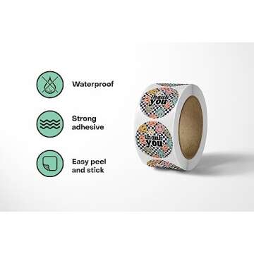 Cute Thank You Stickers (500 Count) Thank You for Supporting My Small Business Stickers 1.5” Round Waterproof Stickers Small Business Supplies Thank You Sticker Rolls - Smiles