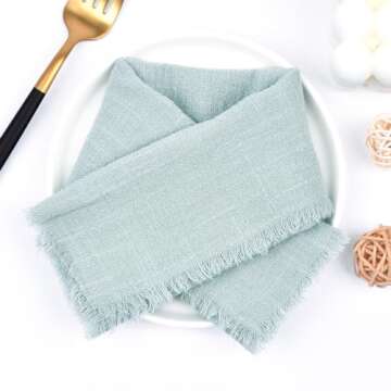 Joanlody Sage Green 10 Pack Handmade Cloth Napkins Cotton Linen Easter Spring Napkins with Fringe Ru...