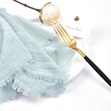 Joanlody Sage Green 10 Pack Handmade Cloth Napkins Cotton Linen Easter Spring Napkins with Fringe Rustic Bulk Dinner Napkins for Wedding Party Baby Shower Table Decor
