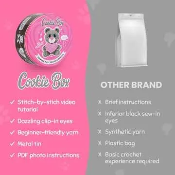 Cookie Box Crochet Kit for Beginners - Learn to Craft Amigurumi Stuffed Animals - Knitting Gift for Kids (13+) and Adults - Beginner-Friendly Yarn - Stitch-by-Stitch Video Tutorial - Bear Ted