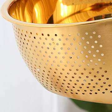 Meisha Rice Washing Bowl, Stainless Steel Versatile 3-In-1 Colander and Kitchen Strainer with Side Drainers for Rice, Vegetables & Fruit - Gold