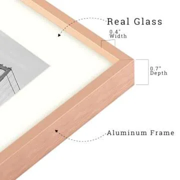 Frametory, 16x20 Metal Picture Frame with Mat for 11x14 Picture & Real Glass, Aluminum Photo Frame Collection (Rose Gold, 1 Pack)