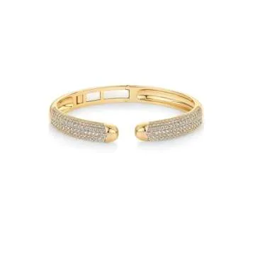 PAVOI 14K Yellow Gold Plated Cubic Zirconia Pave Bangle for Women | Cuff Bracelet 7.5-Inch