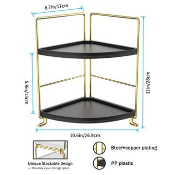 FSyueyun 2-Tier Corner Bathroom Counter Organizer, Tool-Less Installation Vanity Shelf Small Plastic...