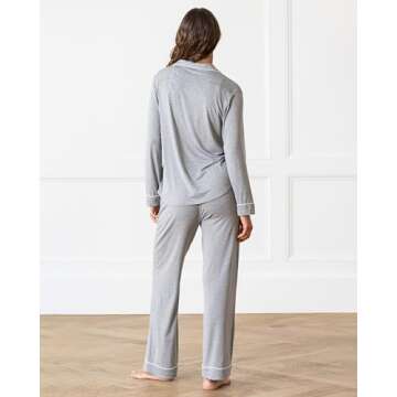 Cozy Earth 100% Viscose From Bamboo Long Sleeve Pajama Set For Women - Button-Up Sleepwear Grey