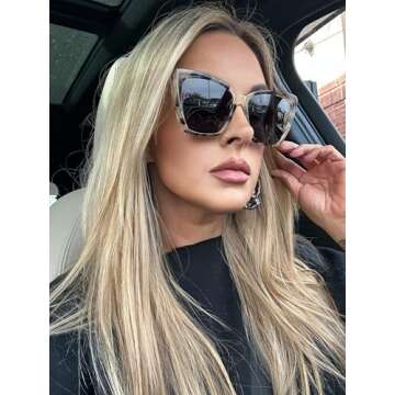 DIFF Becky II Designer Oversized Cat Eye Sunglasses for Women UV400, Cream Tortoise Frames