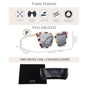 DIFF Becky II Designer Oversized Cat Eye Sunglasses for Women UV400, Cream Tortoise Frames
