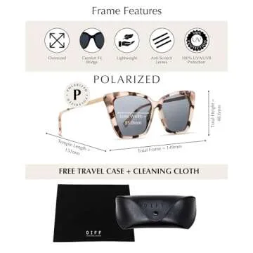 DIFF Becky II Designer Oversized Cat Eye Sunglasses for Women UV400, Cream Tortoise Frames