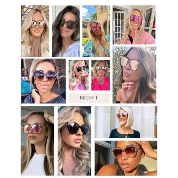 DIFF Becky II Designer Oversized Cat Eye Sunglasses for Women UV400, Cream Tortoise Frames